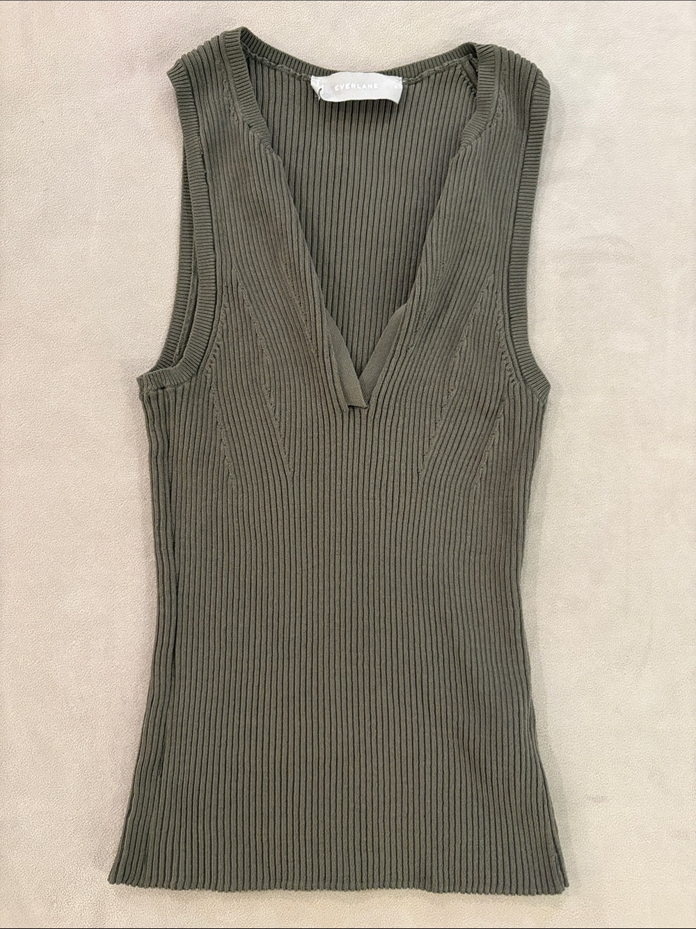 Everlane Olive Ribbed V-Neck Sleeveless Tank